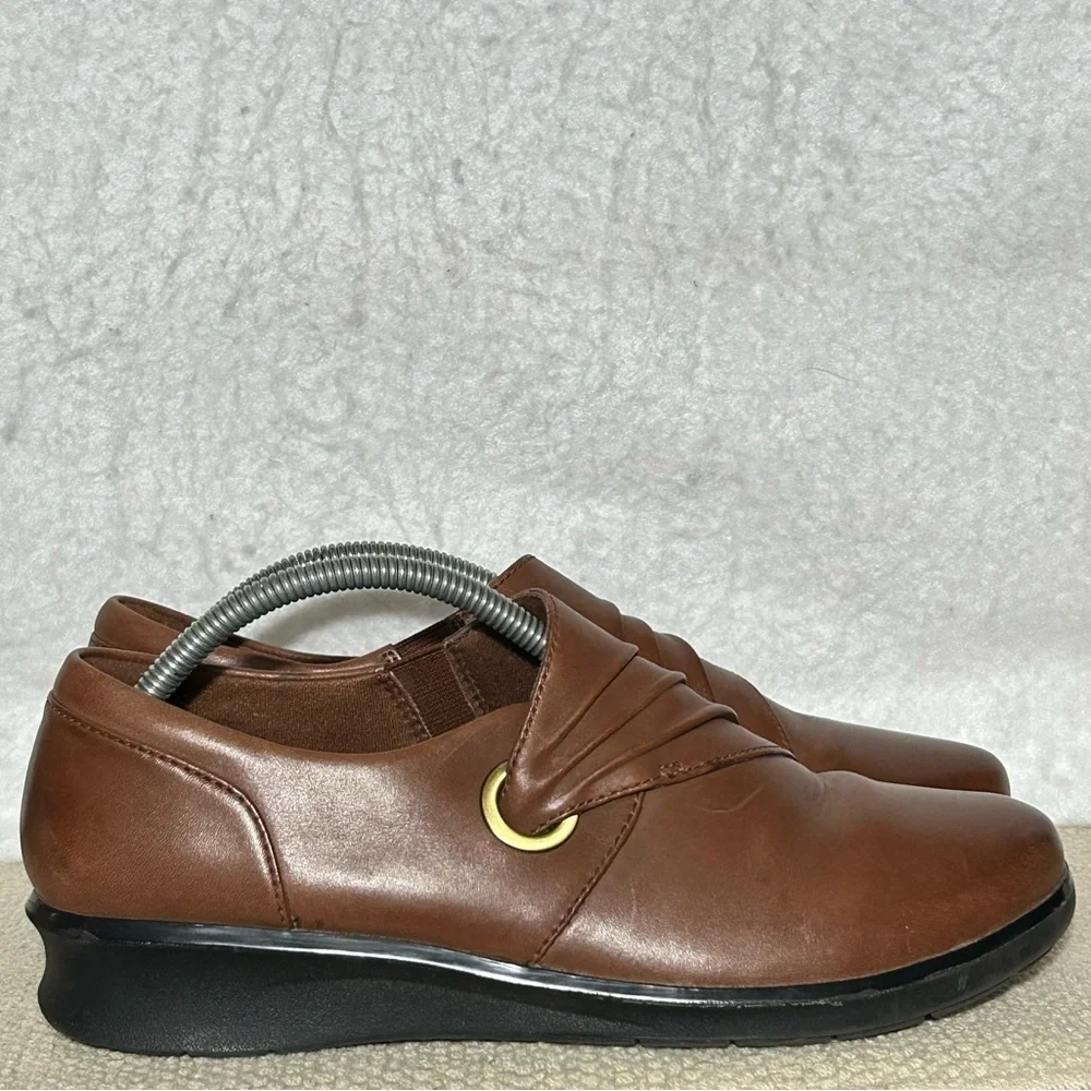 Clarks Womens Brown Leather Hope Shine Casual Slip On Loafers Shoes SZ 8.5 M